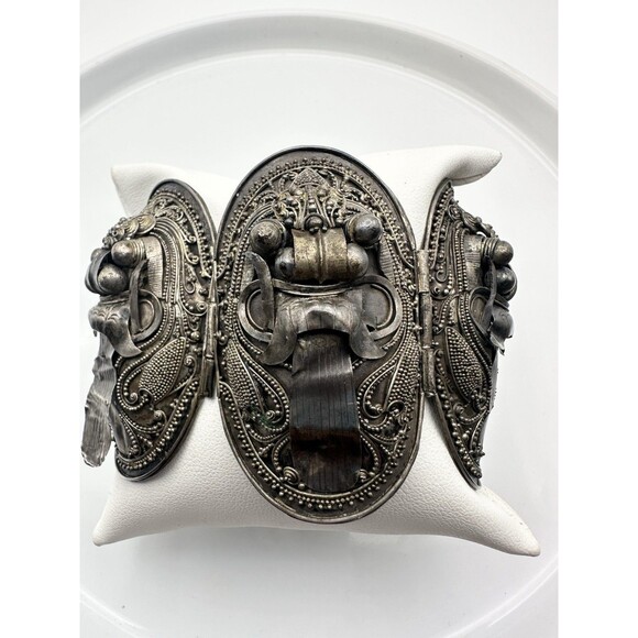 Vintage Bali Sura 900 Silver Rangda Demon Queen Panel Bracelet 7”